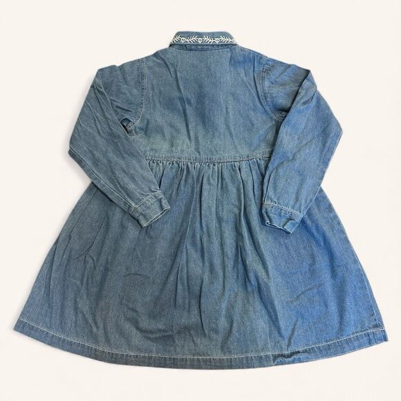 Vintage 90s Great Lakes Denim Dress Girls 6X Chambray Embroidered Collar Pockets - Picture 2 of 3